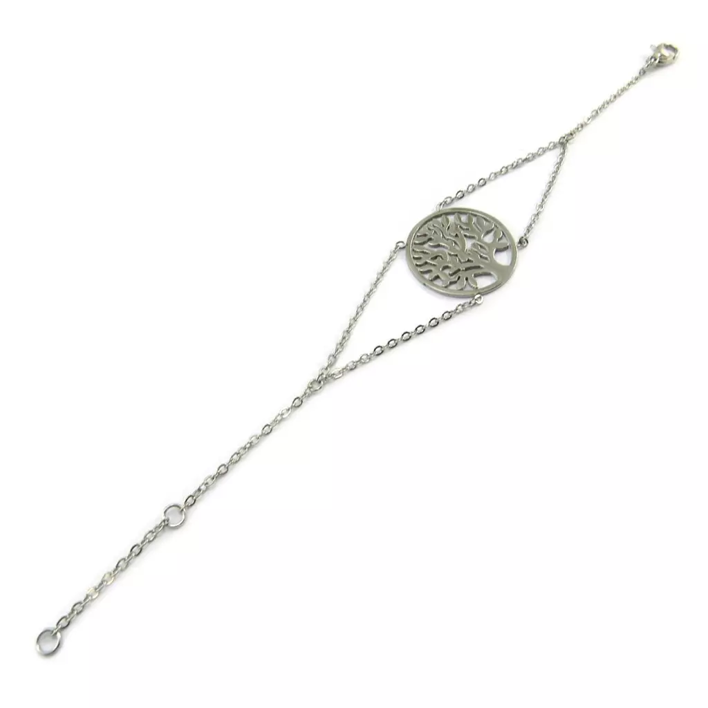 les trésors de lily Bracelet acier 'Arbre de Vie' argenté 18 cm 22 mm [P4348]