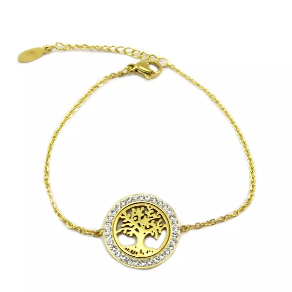 les trésors de lily Bracelet acier 'Arbre de Vie' blanc doré 17 mm [P6760]