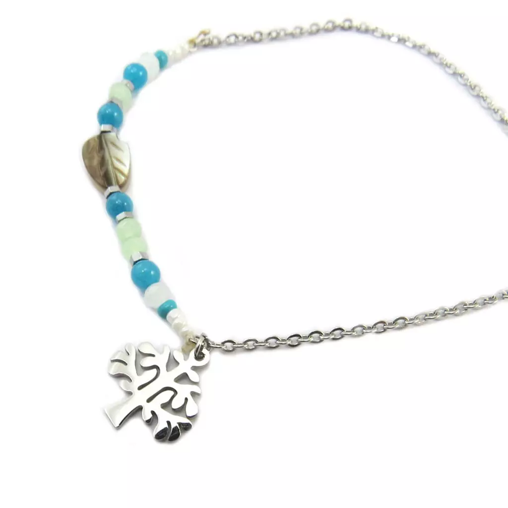 Les Trésors De Lily Bracelet Acier 'Arbre De Vie' Bleu Argenté [P4906]