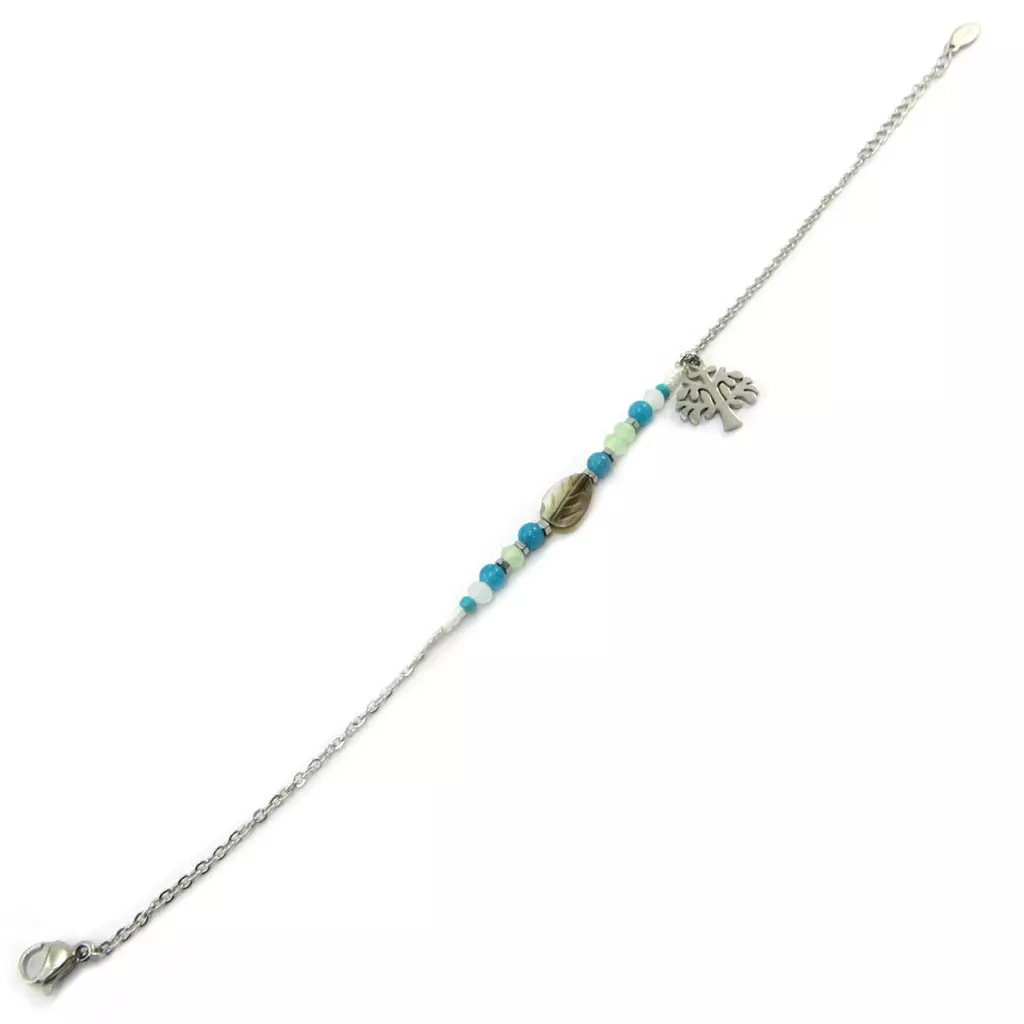 Les Trésors De Lily Bracelet Acier 'Arbre De Vie' Bleu Argenté [P4906]