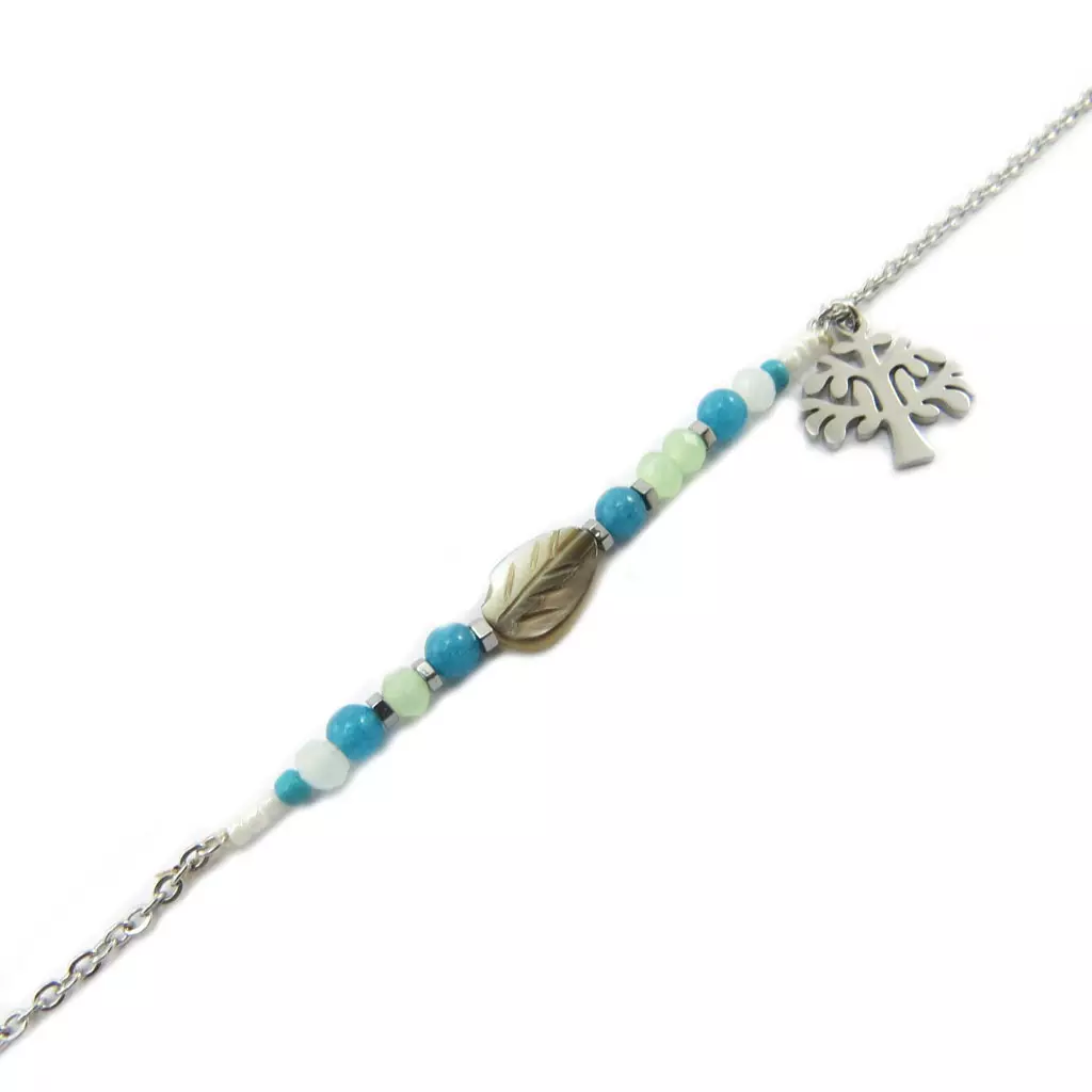 Les Trésors De Lily Bracelet Acier 'Arbre De Vie' Bleu Argenté [P4906]