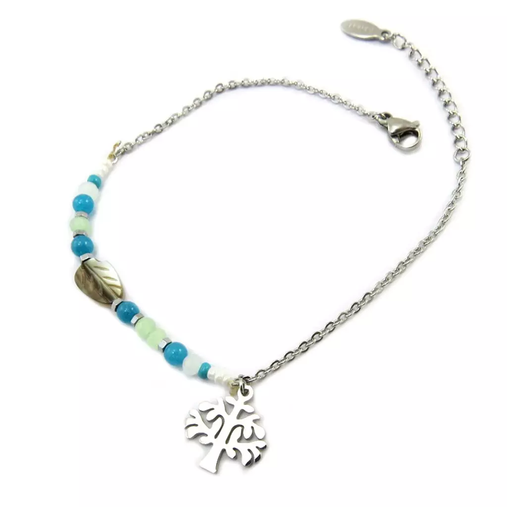 les trésors de lily Bracelet acier 'Arbre de Vie' bleu argenté [P4906]