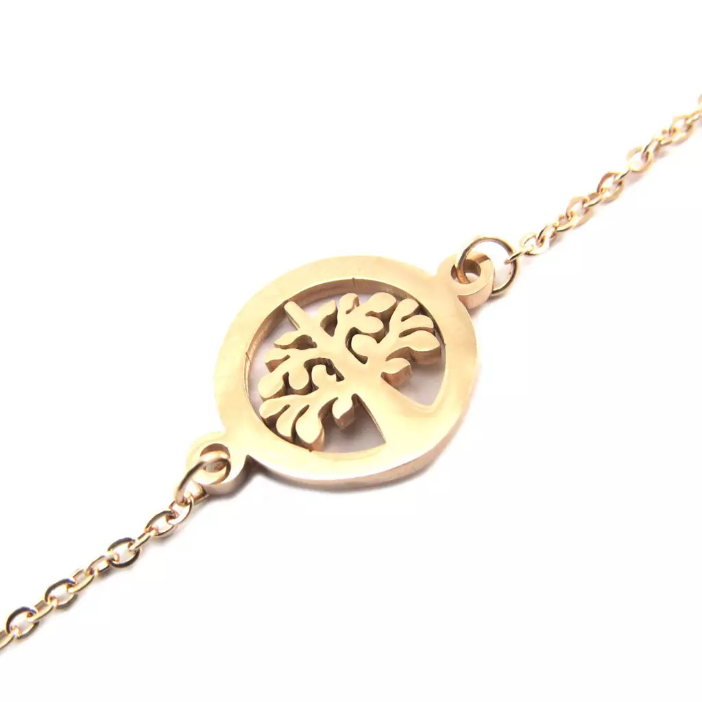 Les Trésors De Lily Bracelet Acier 'Arbre De Vie' Doré Rosé (gold Pink) 15 Mm [P4878]