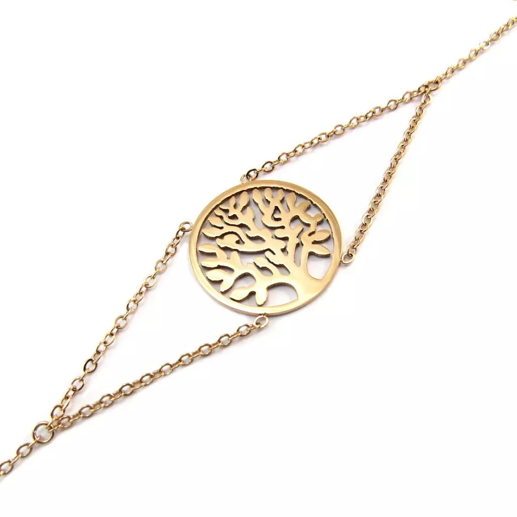 Les Trésors De Lily Bracelet Acier 'Arbre De Vie' Doré Rosé (gold Pink) 18 Cm 22 Mm [P4349]