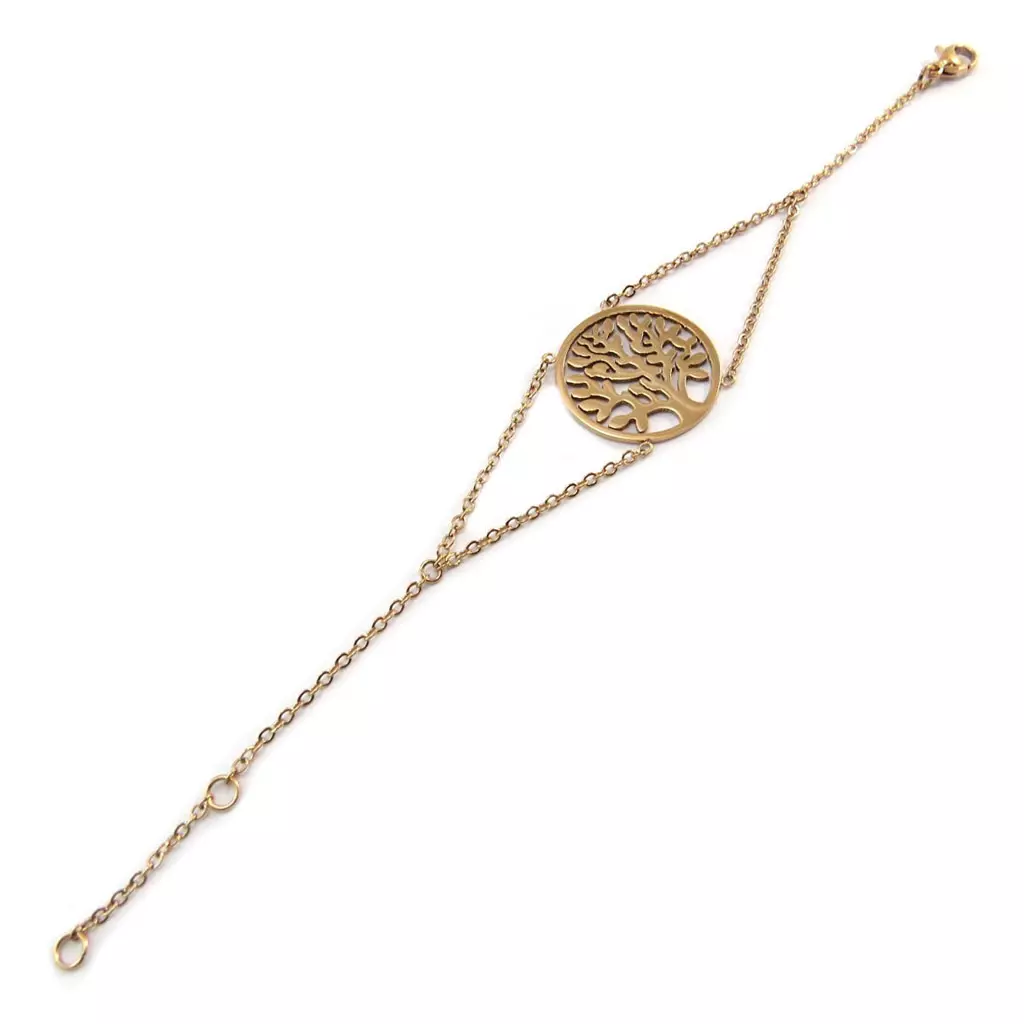 les trésors de lily Bracelet acier 'Arbre de Vie' doré rosé (gold pink) 18 cm 22 mm [P4349]