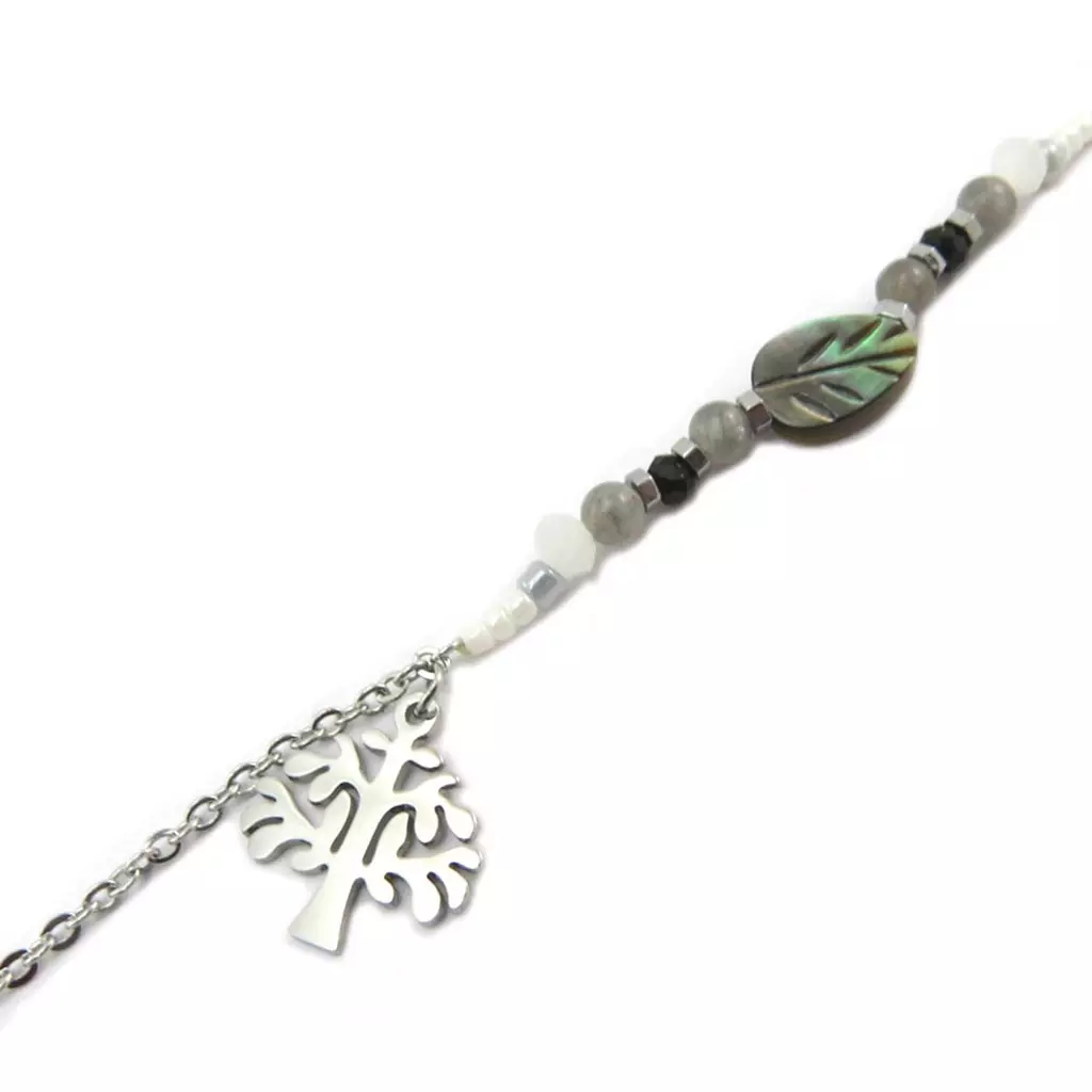 Les Trésors De Lily Bracelet Acier 'Arbre De Vie' Gris Argenté [P4907]