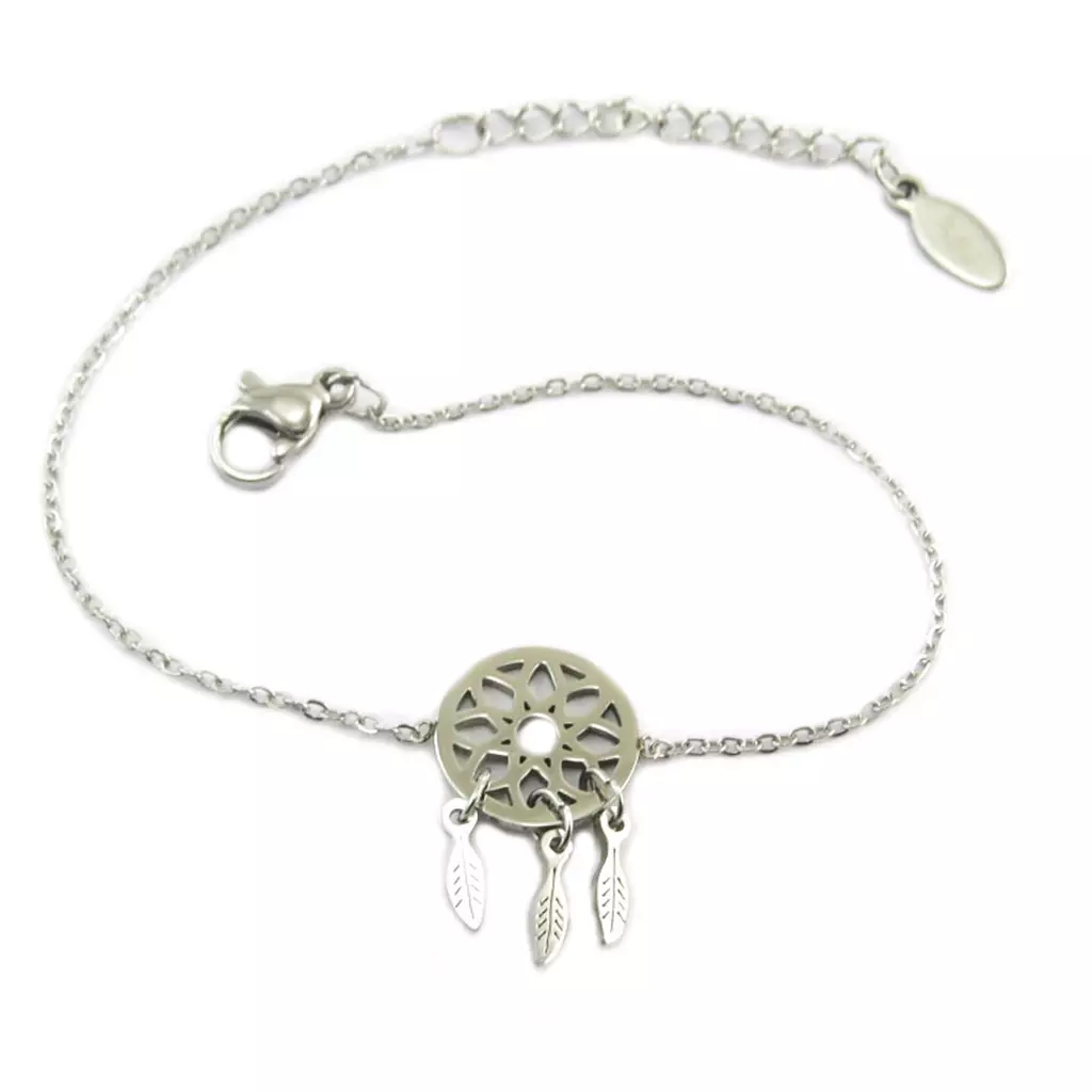 les trésors de lily Bracelet acier 'Boho' argenté (dreamcatcher) 20x11 mm [P9169]