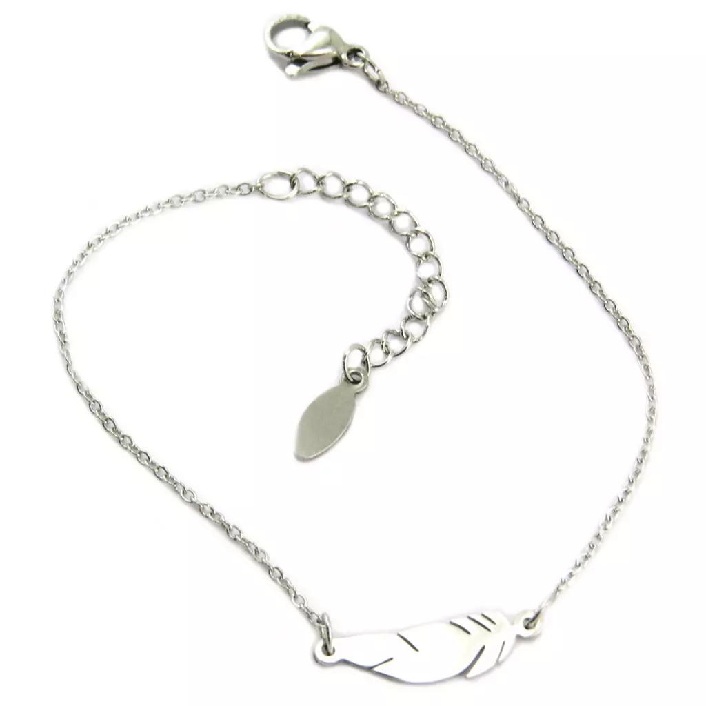 les trésors de lily Bracelet acier 'Boho' argenté (plume) 15x5 mm [P9164]