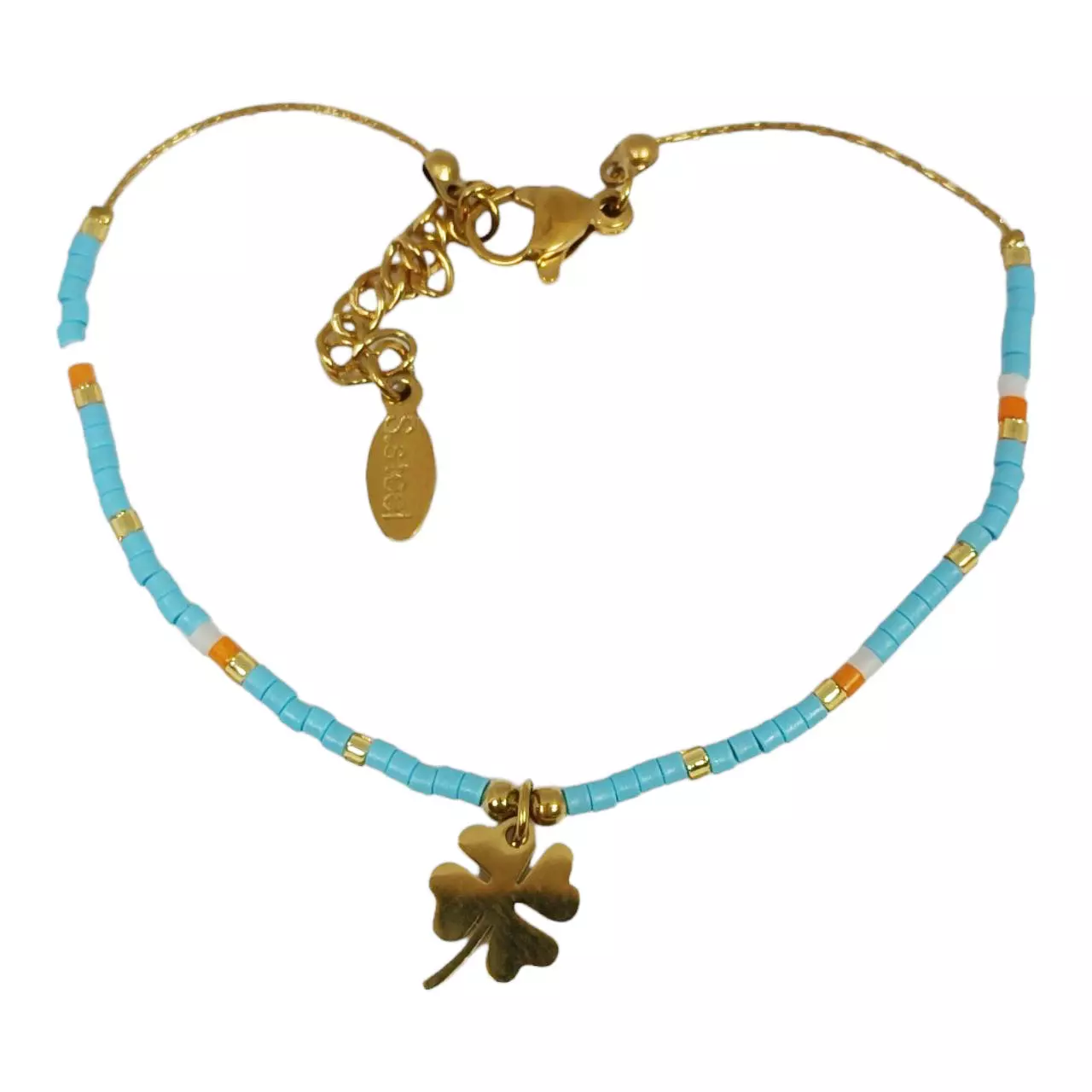 Les Trésors De Lily Bracelet Acier 'Boho' Bleu Doré 10x8 Mm (trèfle) [R9723]