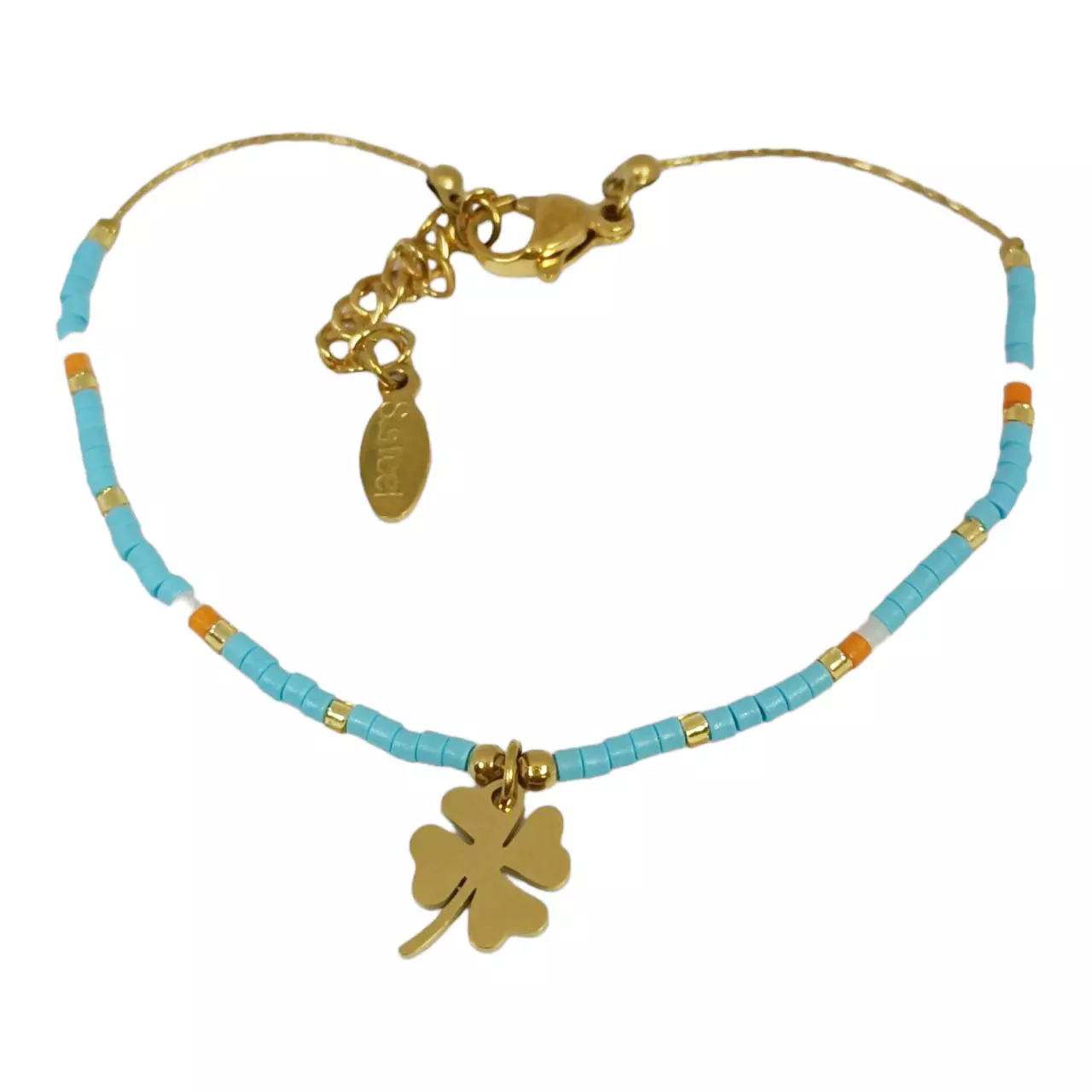 les trésors de lily Bracelet Acier 'Boho' bleu doré 10x8 mm (trèfle) [R9723]