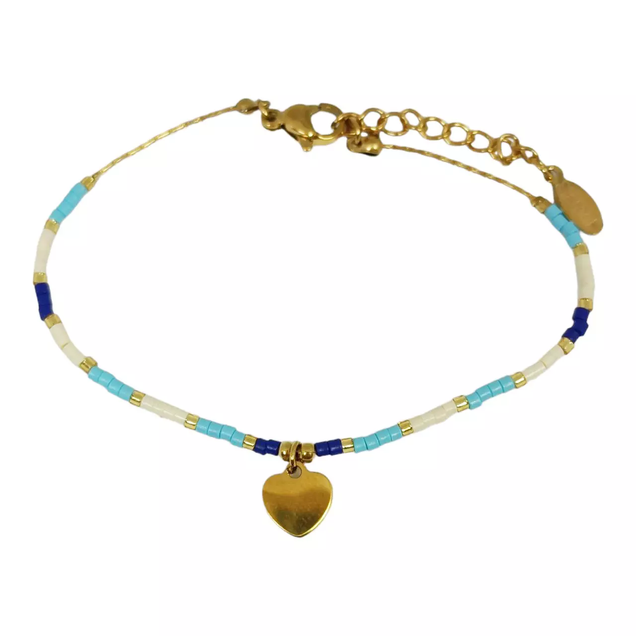 les trésors de lily Bracelet Acier 'Boho' bleu doré 7 mm (coeur) [R9722]