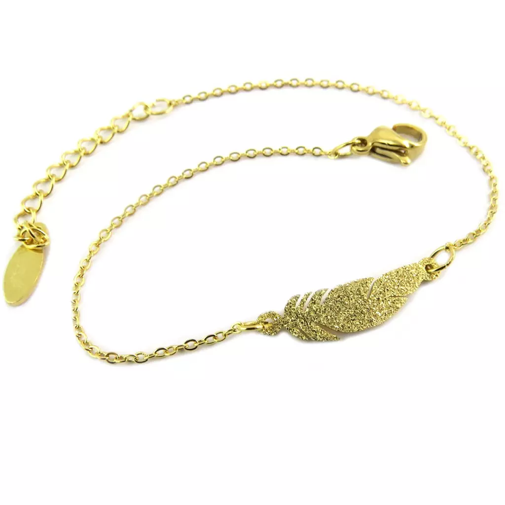 les trésors de lily Bracelet acier 'Boho' doré (plume) 17x5 mm [P8162]