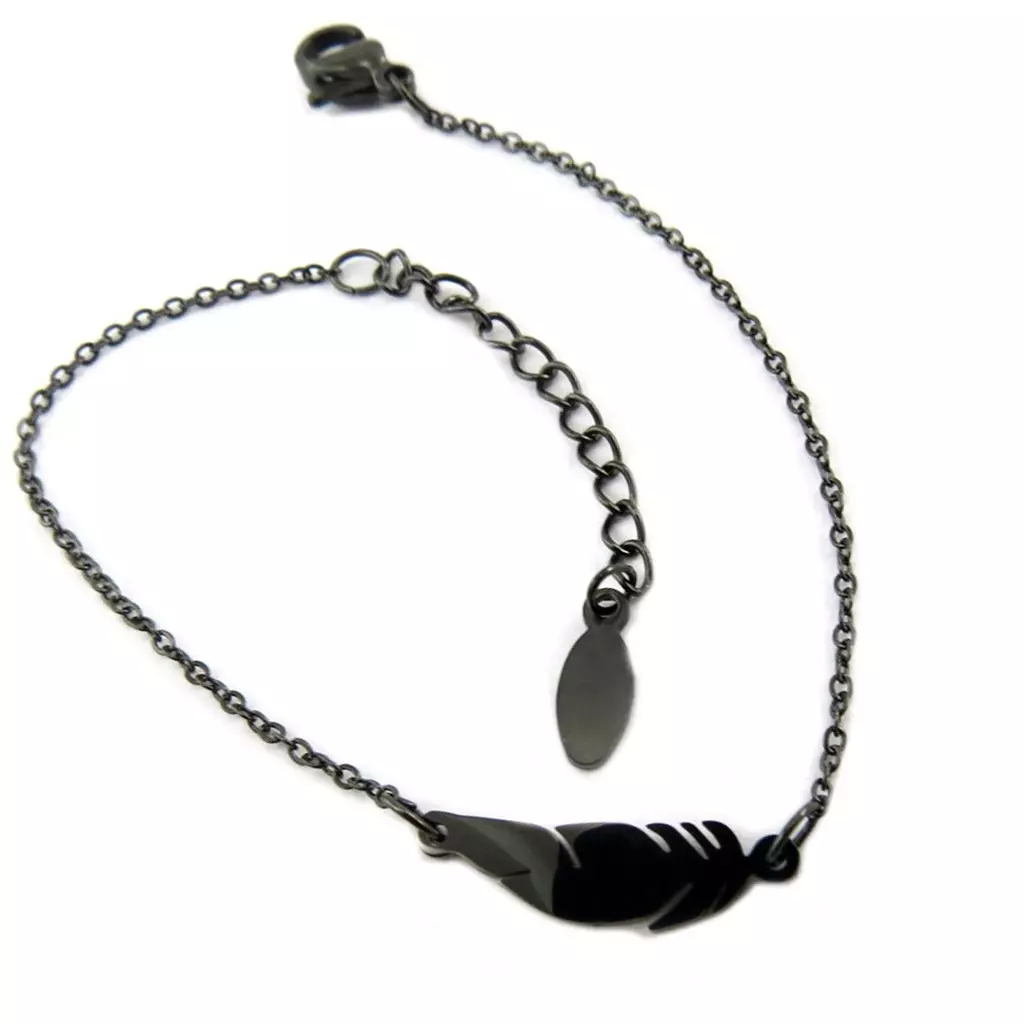 les trésors de lily Bracelet acier 'Boho' noir (plume) 15x5 mm [P9161]