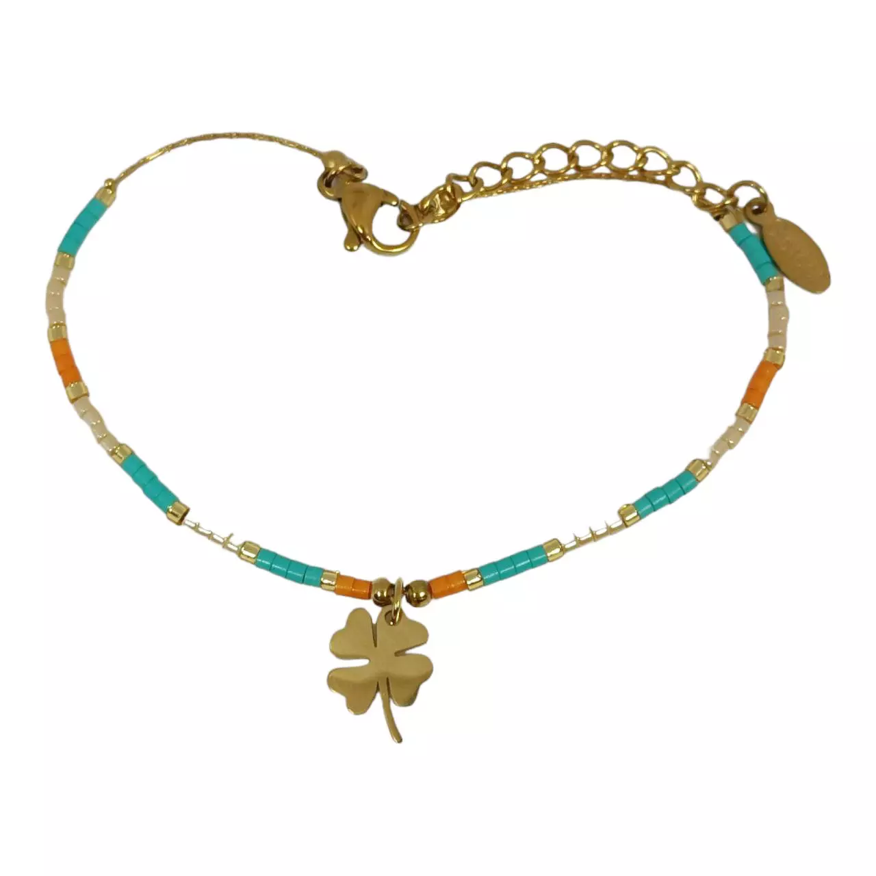 les trésors de lily Bracelet Acier 'Boho' vert orange doré 10x8 mm (trèfle) [R9724]