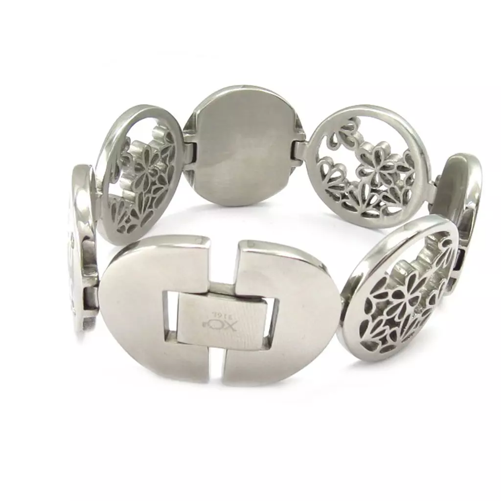 Les Trésors De Lily Bracelet Acier 'Calypso' Argenté (fleur) [K6012]