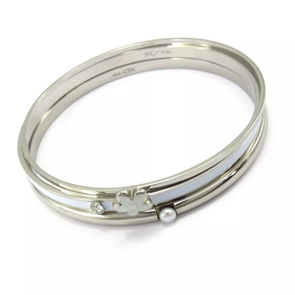 Les Trésors De Lily Bracelet Acier 'Calypso' Blanc (fleur) [K6004]