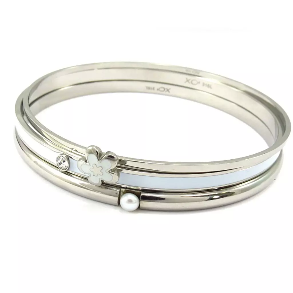 les trésors de lily Bracelet acier 'Calypso' blanc (fleur) [K6004]