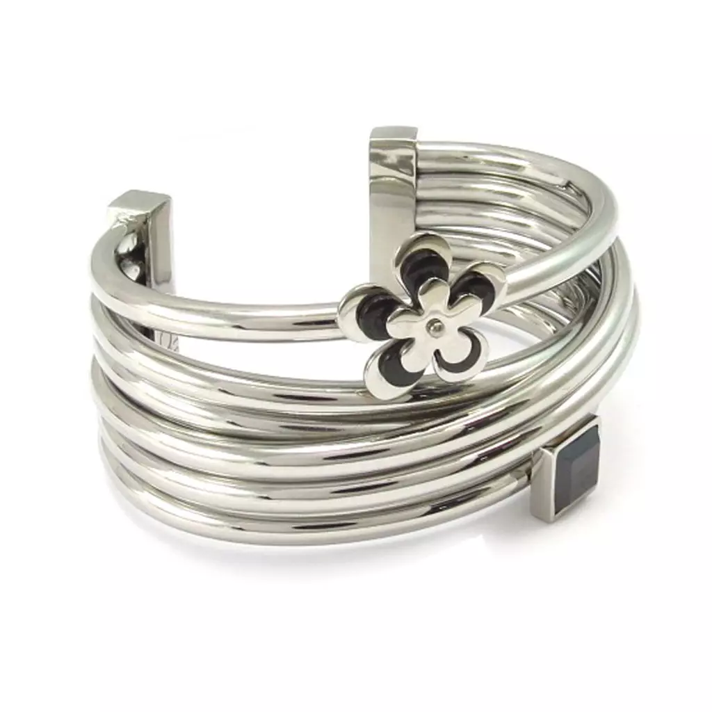 Les Trésors De Lily Bracelet Acier 'Calypso' Noir Argenté (fleur) [K6008]