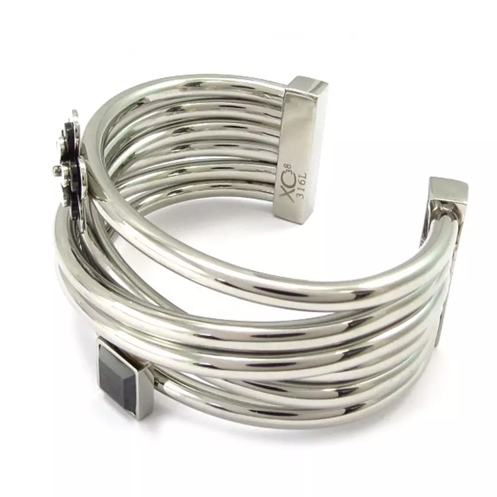 Les Trésors De Lily Bracelet Acier 'Calypso' Noir Argenté (fleur) [K6008]