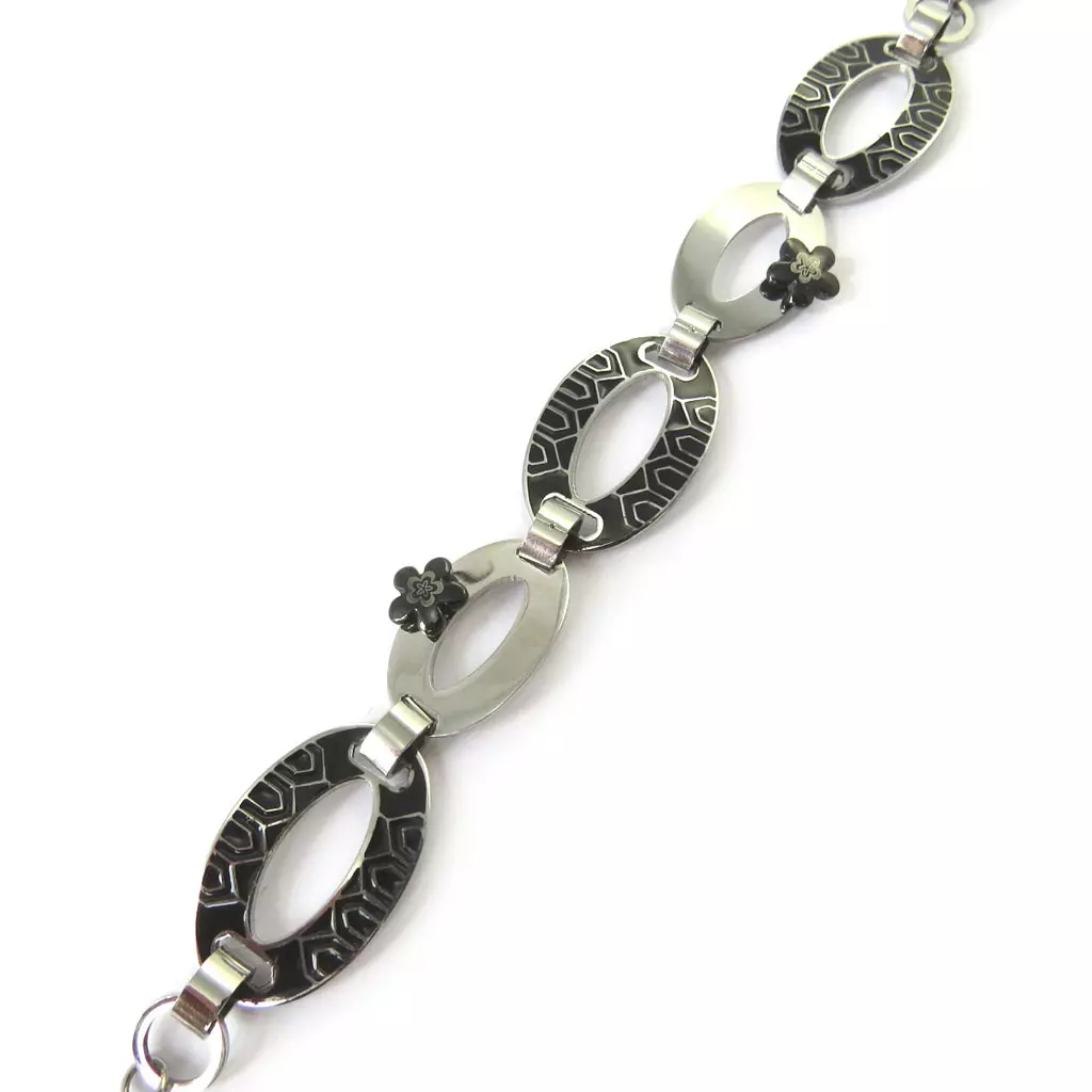 Les Trésors De Lily Bracelet Acier 'Calypso' Noir Argenté (flora) [M7225]
