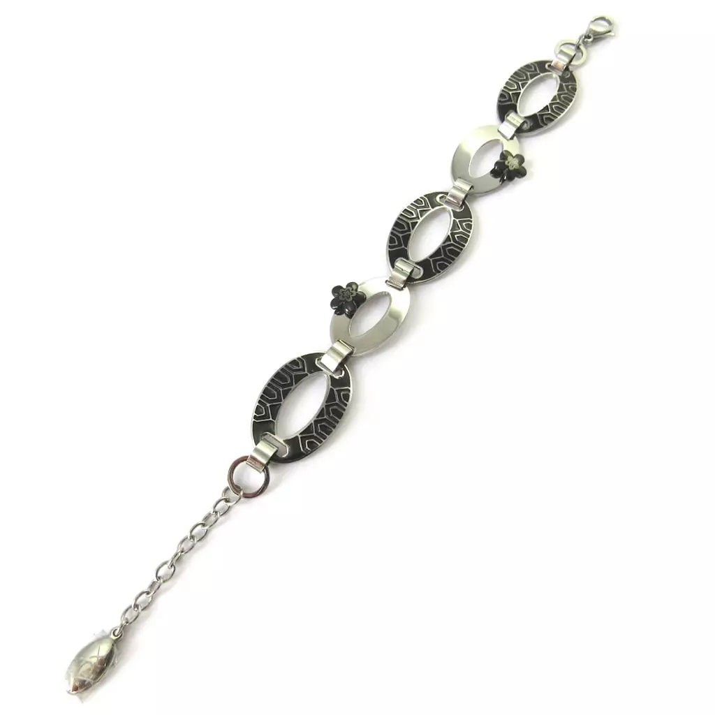 Les Trésors De Lily Bracelet Acier 'Calypso' Noir Argenté (flora) [M7225]