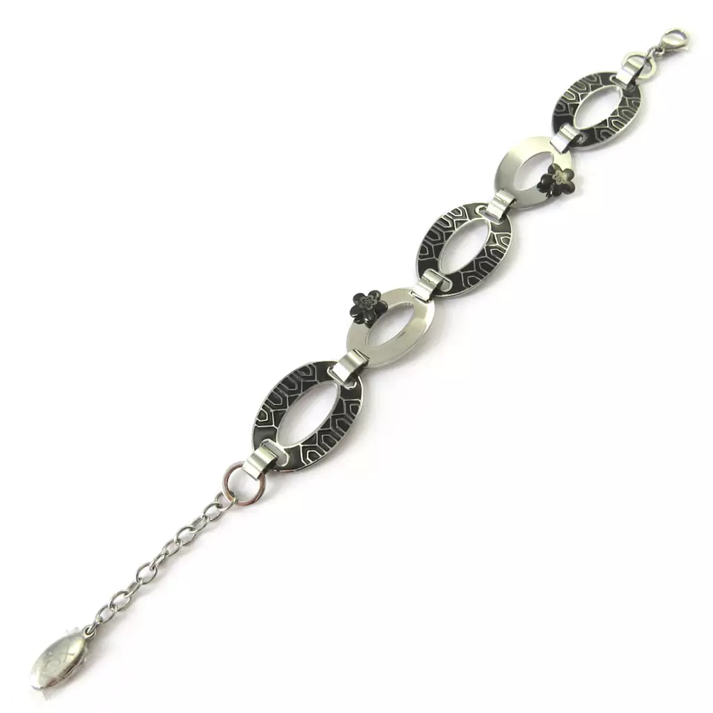 Les Trésors De Lily Bracelet Acier 'Calypso' Noir Argenté (flora) [M7225]