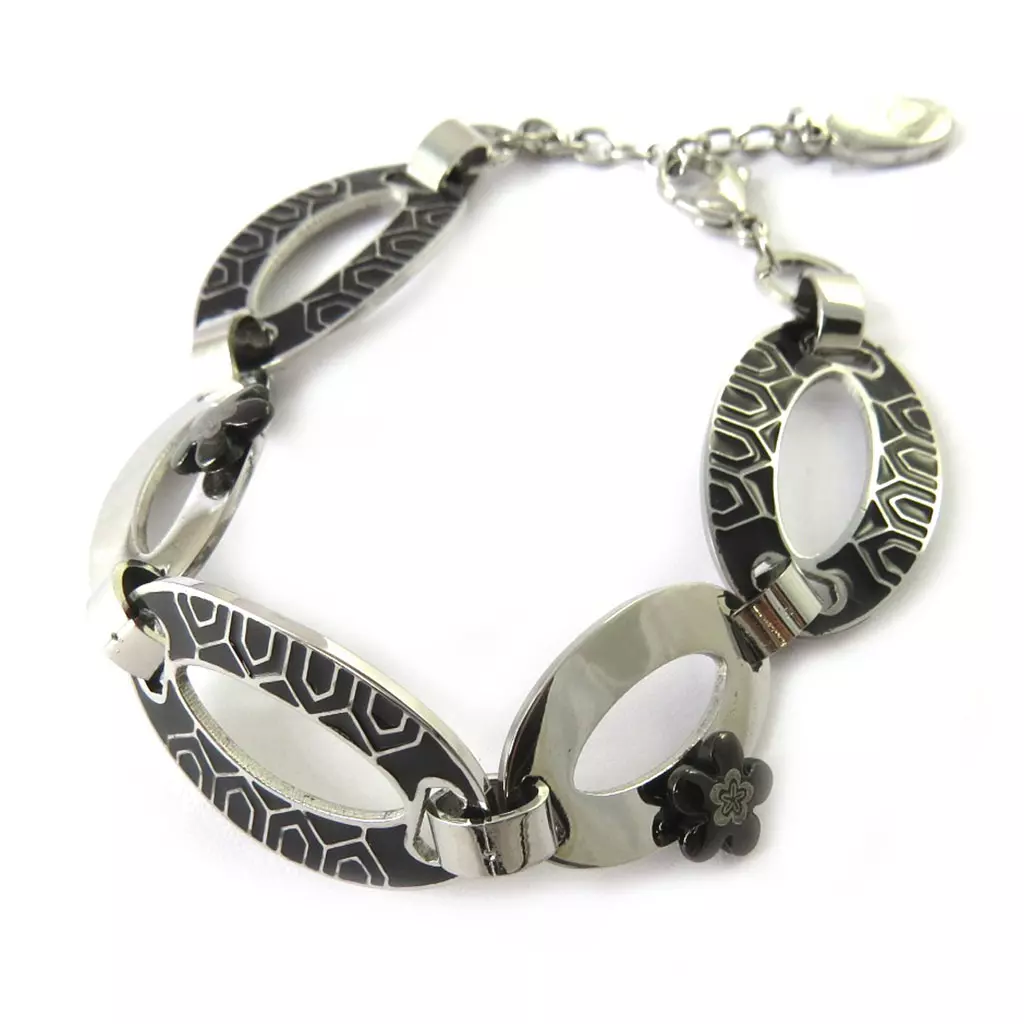 les trésors de lily Bracelet acier 'Calypso' noir argenté (flora) [M7225]
