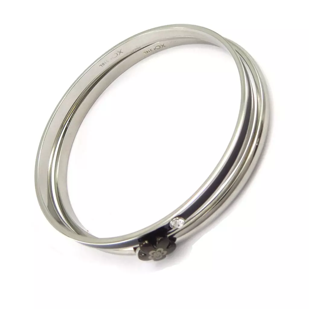 Les Trésors De Lily Bracelet Acier 'Calypso' Noir (fleur) [K6018]