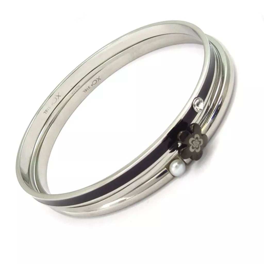 Les Trésors De Lily Bracelet Acier 'Calypso' Noir (fleur) [K6018]