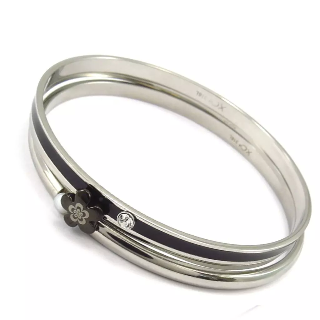 Les Trésors De Lily Bracelet Acier 'Calypso' Noir (fleur) [K6018]