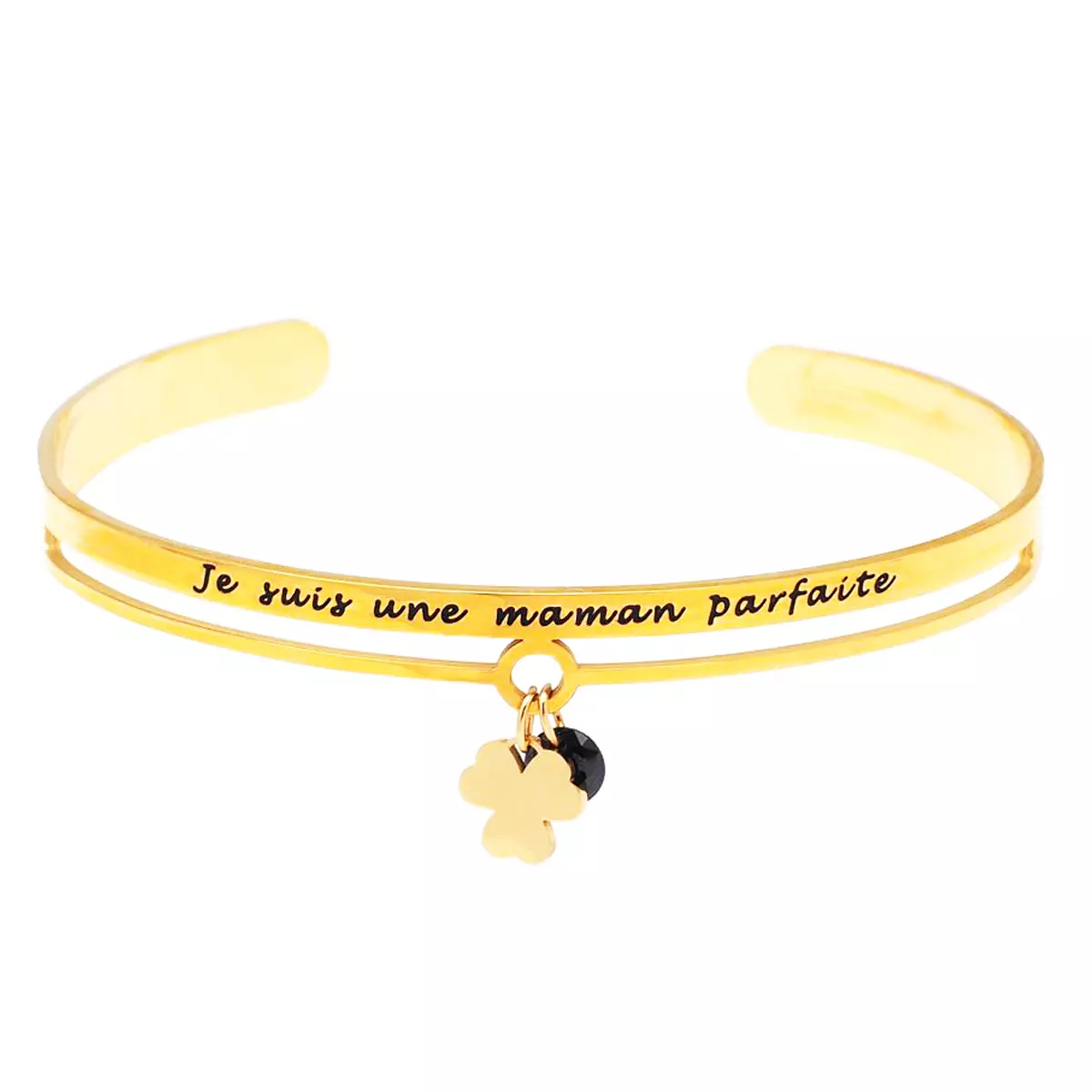les trésors de lily Bracelet créateur Acier 'Messages' doré (Je suis une Maman Parfaite) 65 mm 6 mm trèfle 8 mm [Q1221]