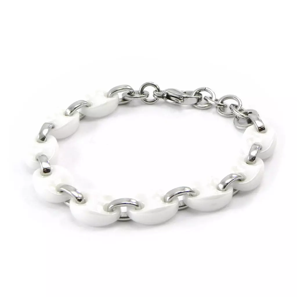Les Trésors De Lily Bracelet 'Grain De Café' Acier Céramique 19 Cm 10 Mm [I4723]