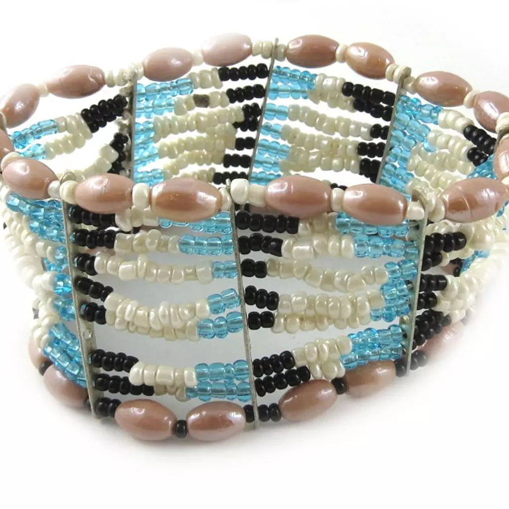 les trésors de lily Bracelet 'Kunju' Bleu Blanc Rose [B8179]