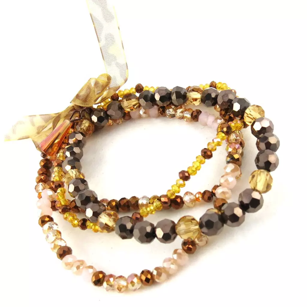 Les Trésors De Lily Bracelet 'Sissi' Ambre Marron (4 Rangs) [N1527]