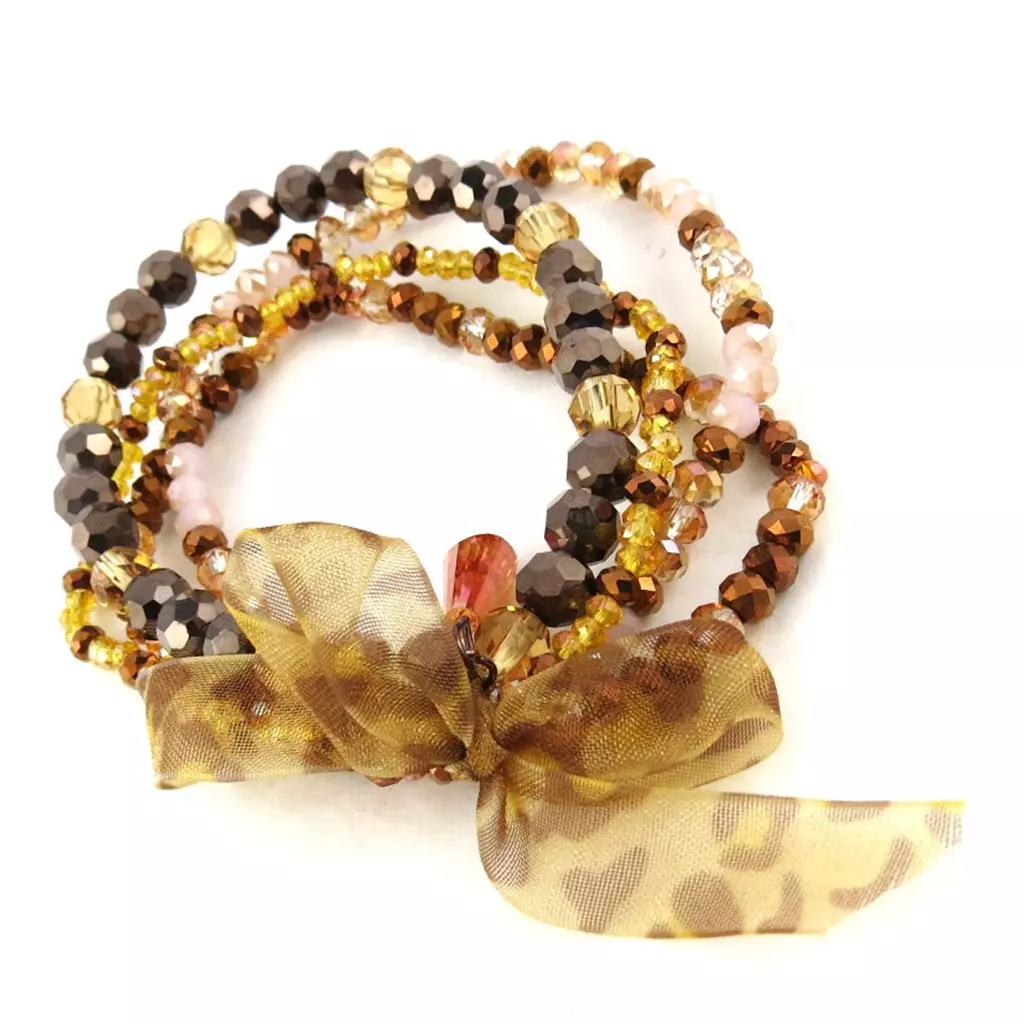 les trésors de lily Bracelet 'Sissi' ambre marron (4 rangs) [N1527]