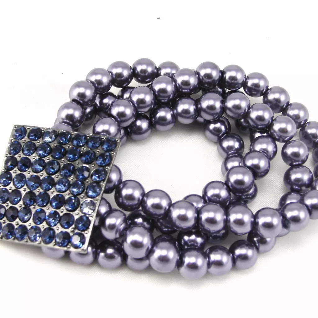 les trésors de lily Bracelet 'Sissi' Bleu Gris 4 rangs [F5337]