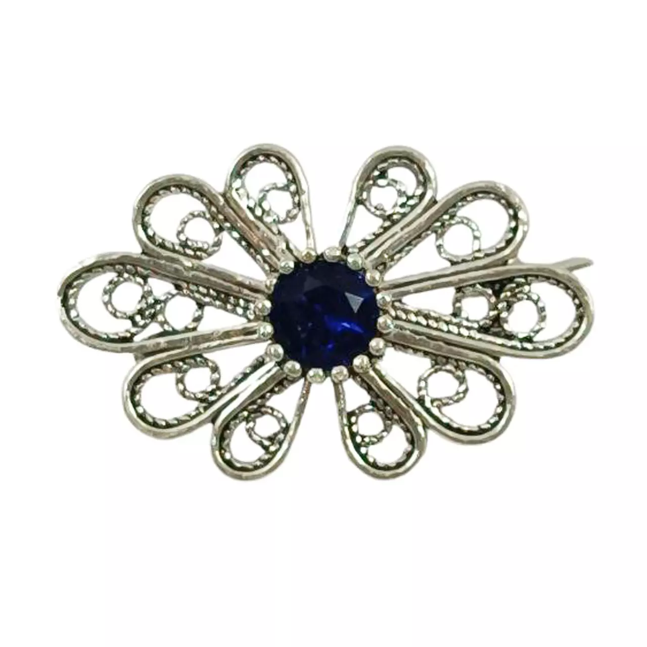 les trésors de lily Broche Argent artisanale 'Sappho' bleu argenté vieilli 25x15 mm [R9494]