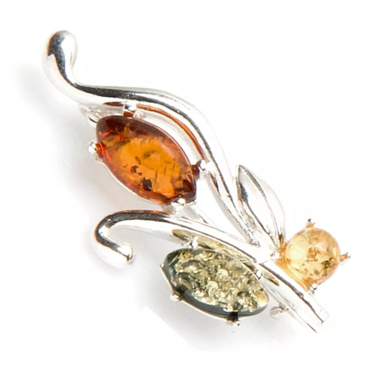 les trésors de lily Broche Argent 'Inspiration' ambre 3 tons (rhodié) 34x14 mm [P3330]