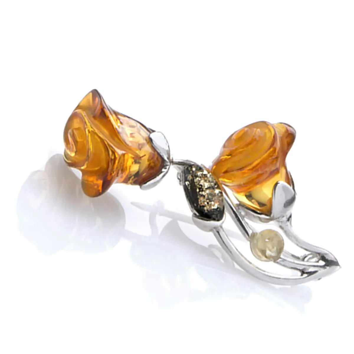 les trésors de lily Broche Argent 'Rosa Romantica' 3 ambres (rhodié) 45x30 mm [N2209]