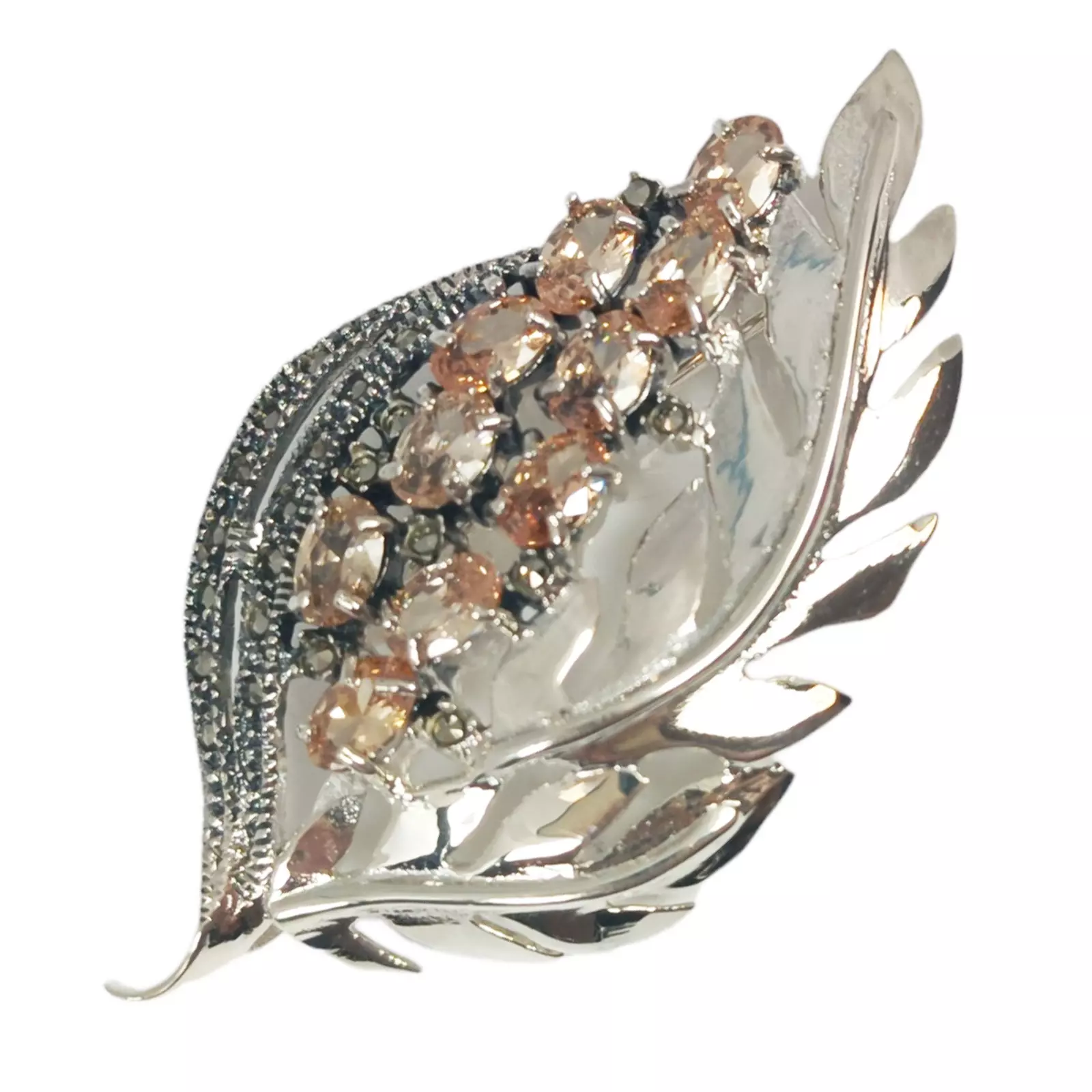 Les Trésors De Lily Broche Argent 'Sappho' Ambre Marcassite Argenté 65x30 Mm (fleurs) [S0548]