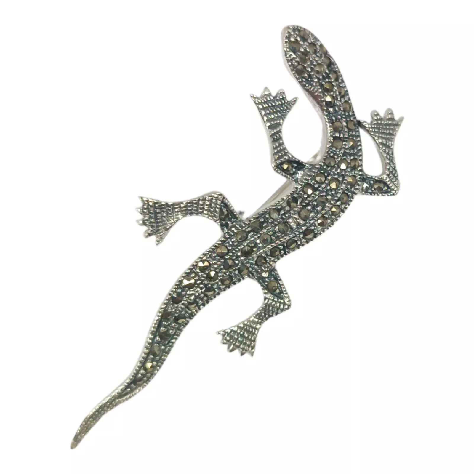 les trésors de lily Broche Argent 'Sappho' gris marcassite (lézard) 58x25 mm [S0538]