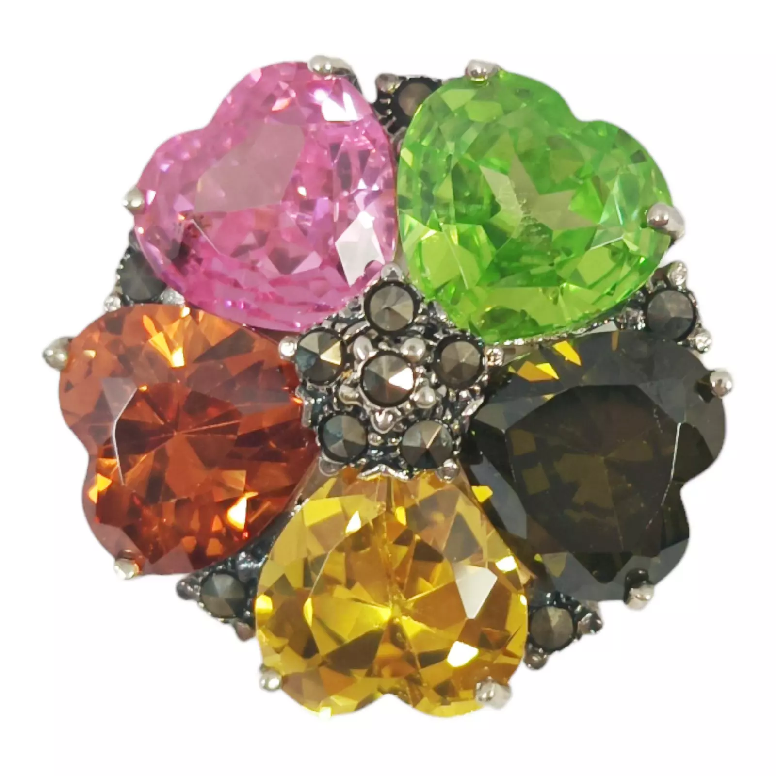 les trésors de lily Broche Argent 'Sappho' multicolore marcassite argenté 30 mm (fleur) [S0552]