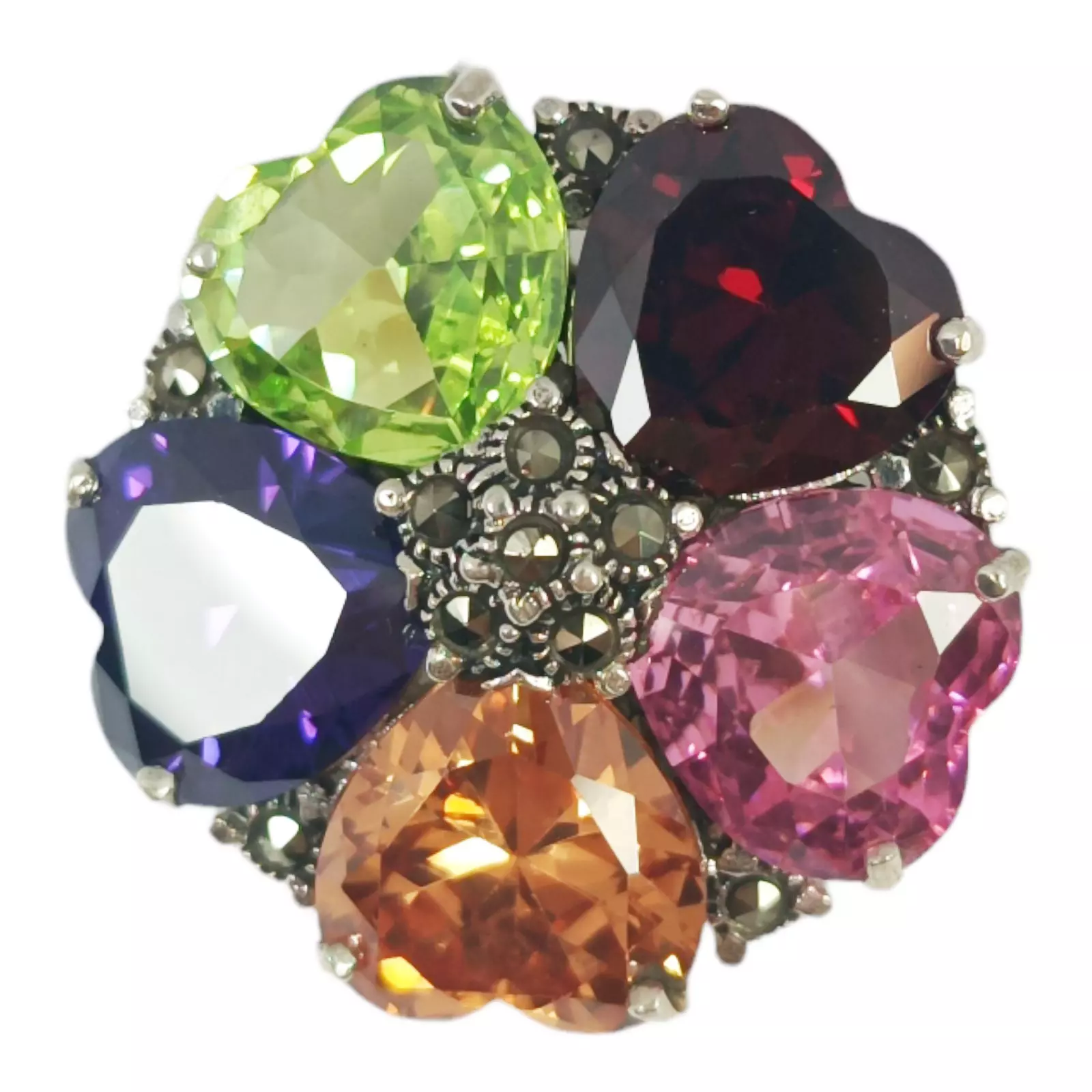 les trésors de lily Broche Argent 'Sappho' multicolore marcassite argenté 30 mm (fleur) [S0551]