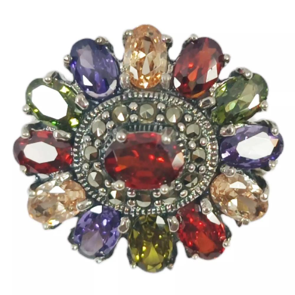 les trésors de lily Broche Argent 'Sappho' multicolore marcassite argenté 25x22 mm [S0540]