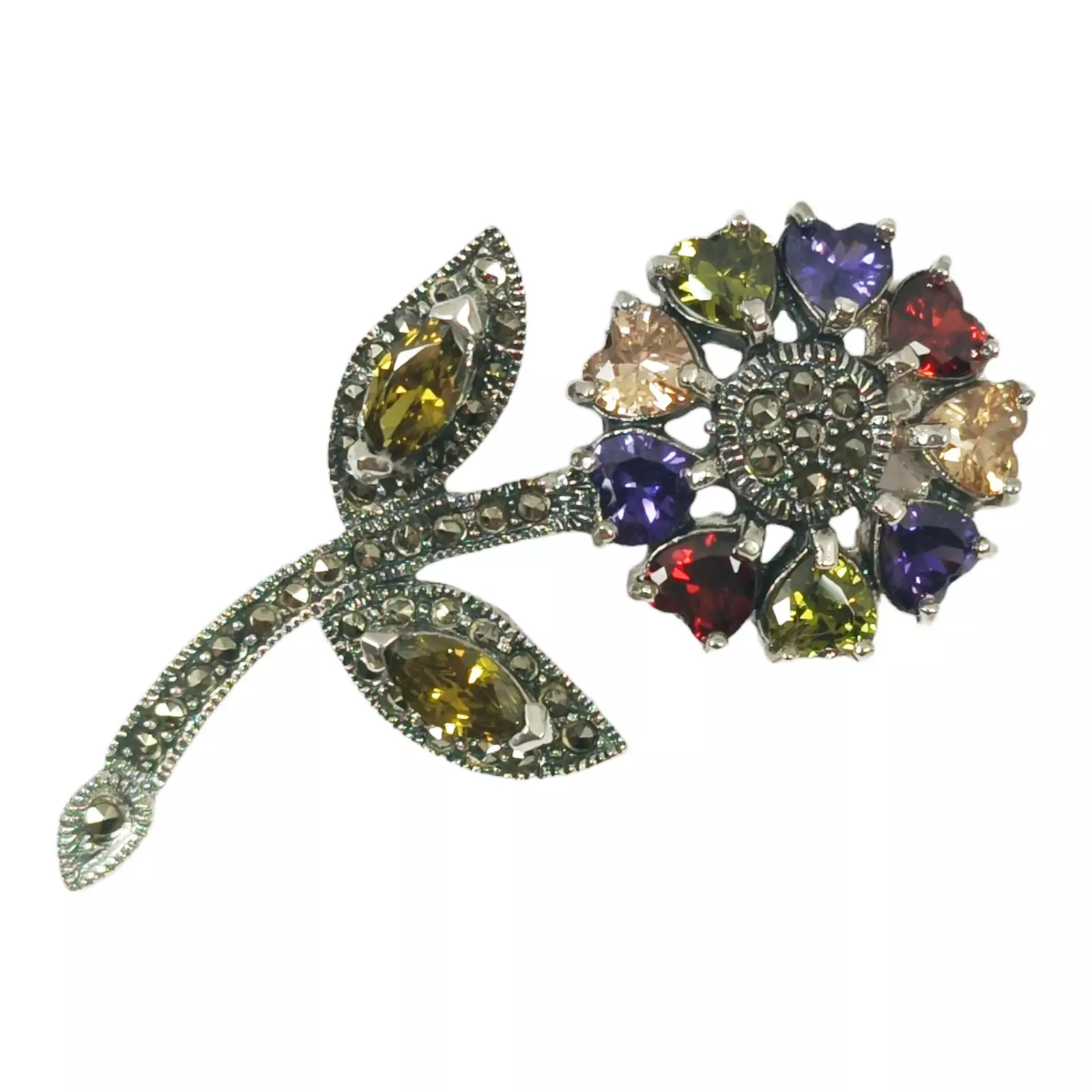 les trésors de lily Broche Argent 'Sappho' multicolore marcassite argenté 50x25 mm (fleur) [S0553]