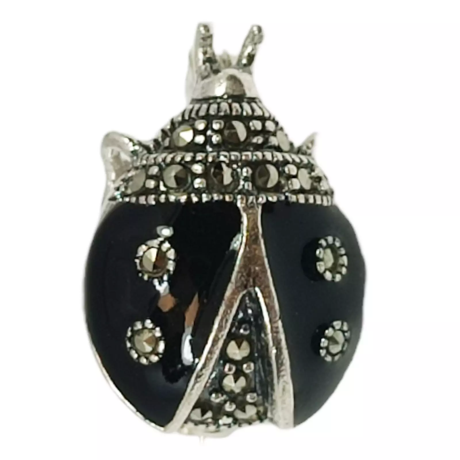 les trésors de lily Broche Argent 'Sappho' noir gris marcassite (coccinelle) 19x14 mm [S0518]