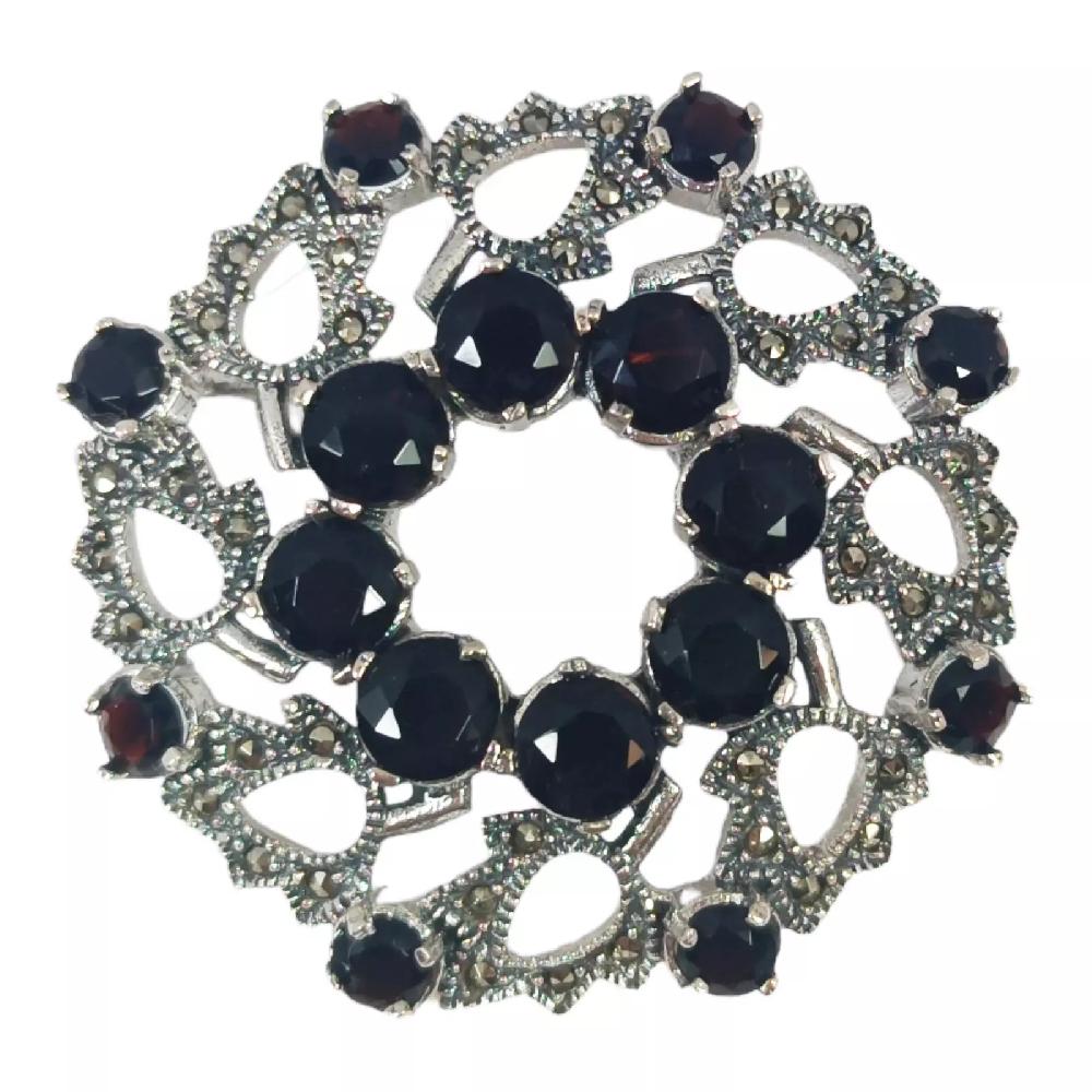 les trésors de lily Broche Argent 'Sappho' noir marcassite argenté 38 mm [S0549]