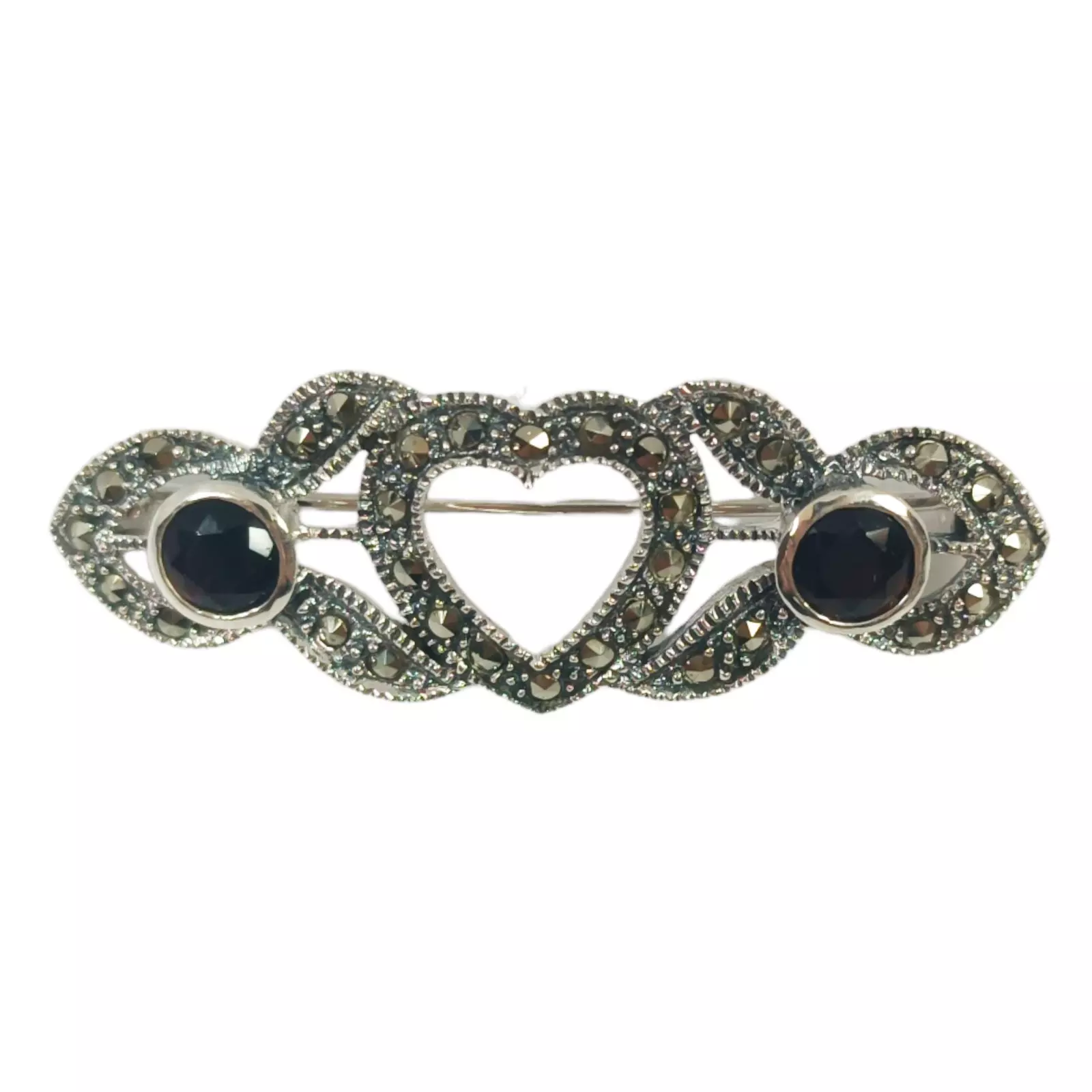 les trésors de lily Broche Argent 'Sappho' noir marcassite argenté 45x15 mm [S0535]