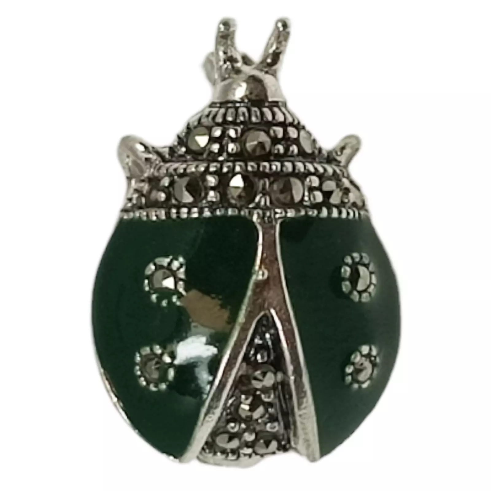 Les Trésors De Lily Broche Argent 'Sappho' Vert Gris Marcassite (coccinelle) 19x14 Mm [S0519]