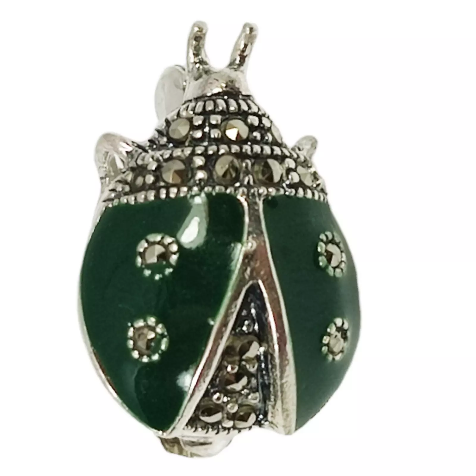les trésors de lily Broche Argent 'Sappho' vert gris marcassite (coccinelle) 19x14 mm [S0519]